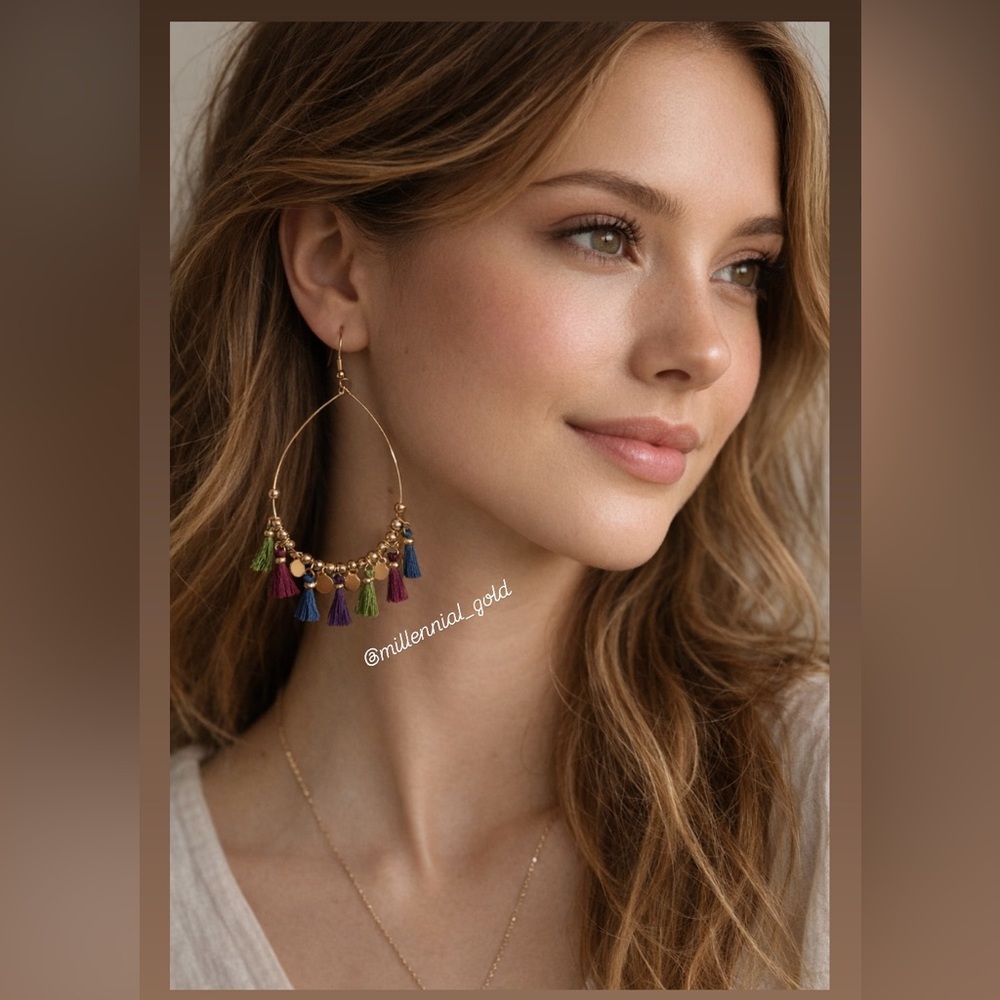 NWT Hannah Elegant Multicolor Tassel Hoop Earrings✨